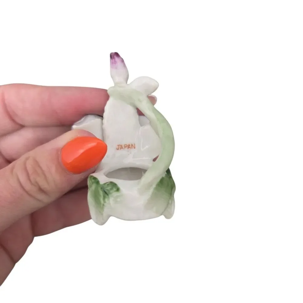 Vintage Japan Porcelain Floral Napkin Rings Hand Painted Purple Flowers Set of 3